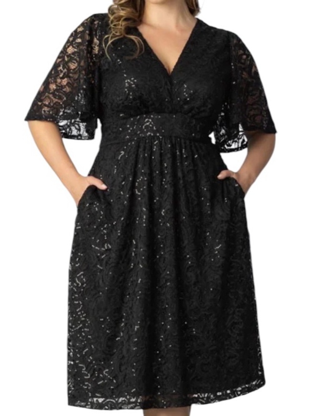 Kiyonna Starry Sequined Lace Cocktail Dress Black Size 0X